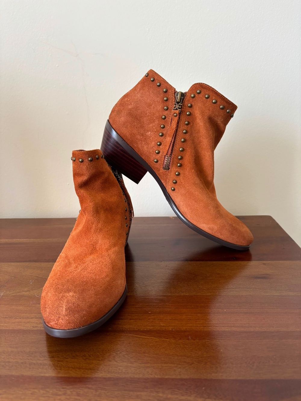 Sam Edelman Rust Suede Studded Ankle Booties